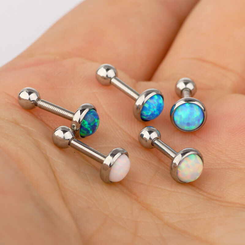 2/4pc Cartilage Bar Opal Stud 16g Steel Tragus Helix Ear Barbell Earring Piercing