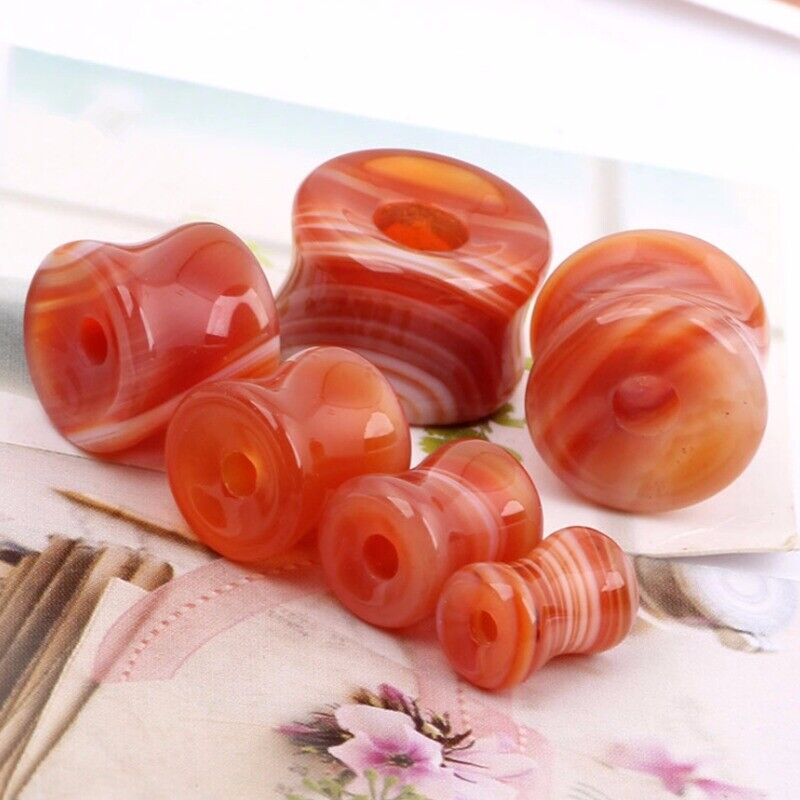 Pair Semi Precious Stone Ear Plug Organic Flesh Tunnel Expander Stretcher Taper