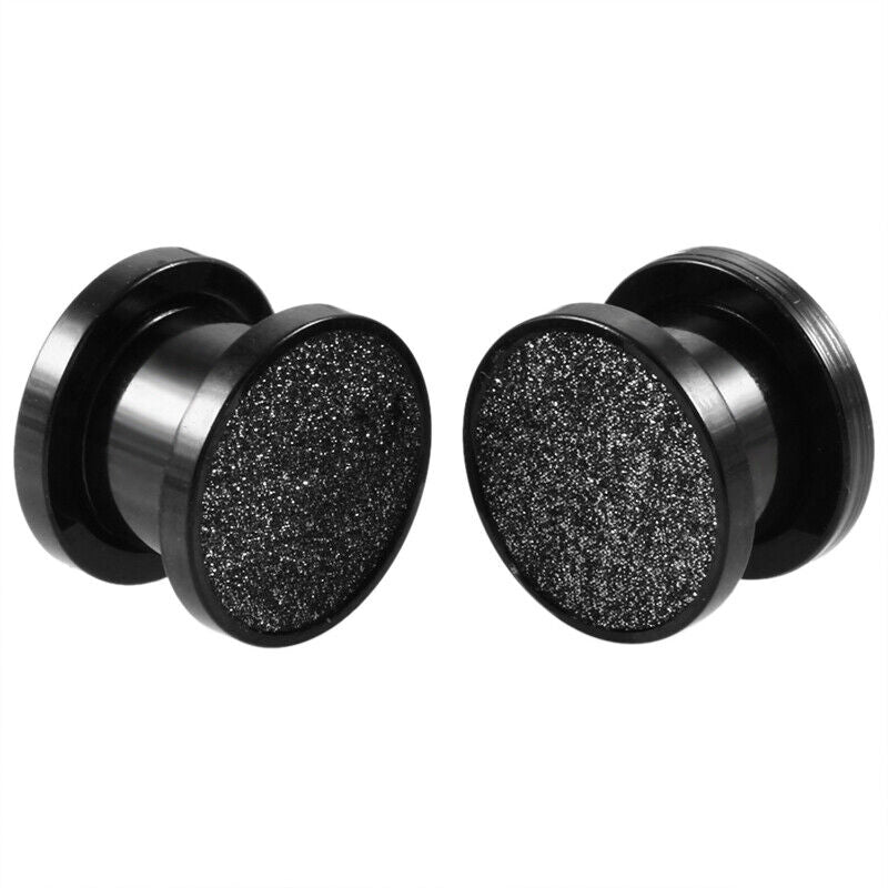 2pc Steel Silver Gold Glitter Screw Fit Flesh Tunnel Ear Plug Gauge Stretcher