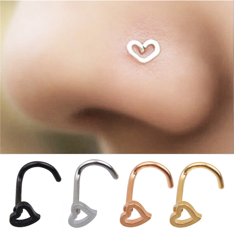 Surgical Steel Love Heart Nose Stud Bar Pin Ring Screw Body Piercing Jewelry