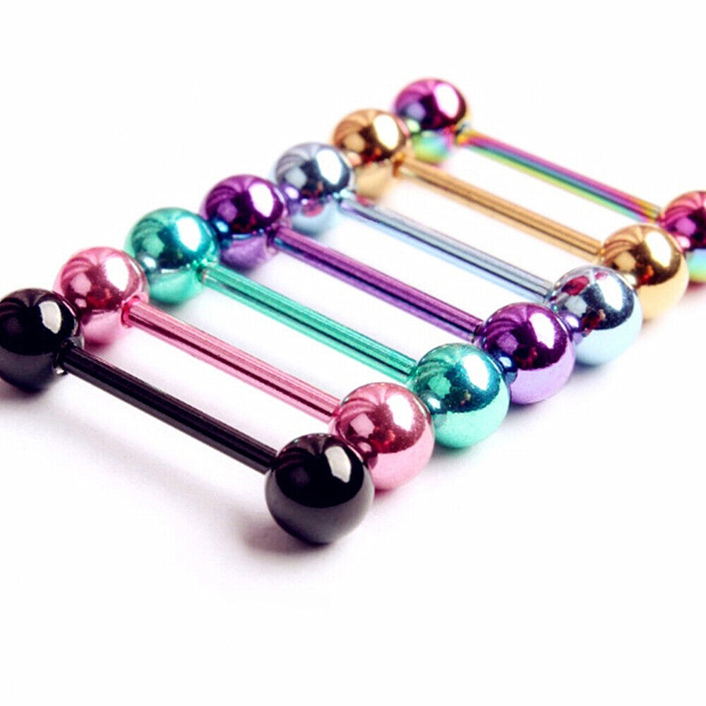 7X 14G Surgical Steel Mixed Colour Barbell Tongue Bar Ring Stud Nipple Piercing