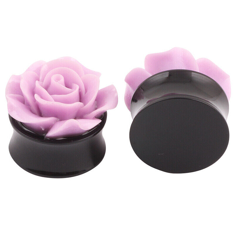 Pair Fancy Rose Acrylic Flare Saddle Ear Plug Gauge Flesh Tunnel Stretcher Trumpet