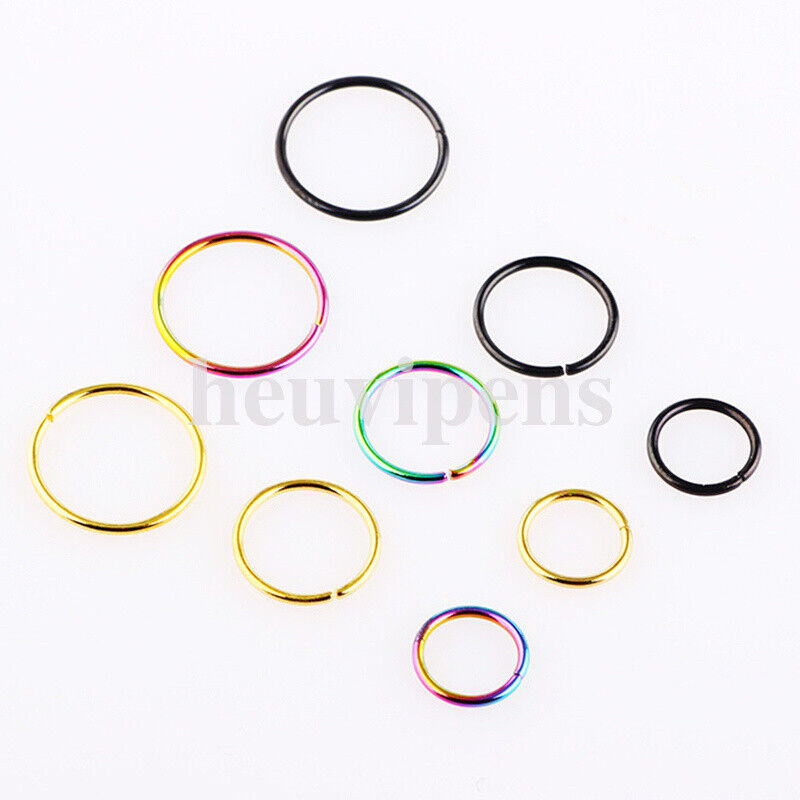 6X Surgical Steel Rainbow Nose Hoop Ring Cartilage Tragus Helix Lip Ear Piercing