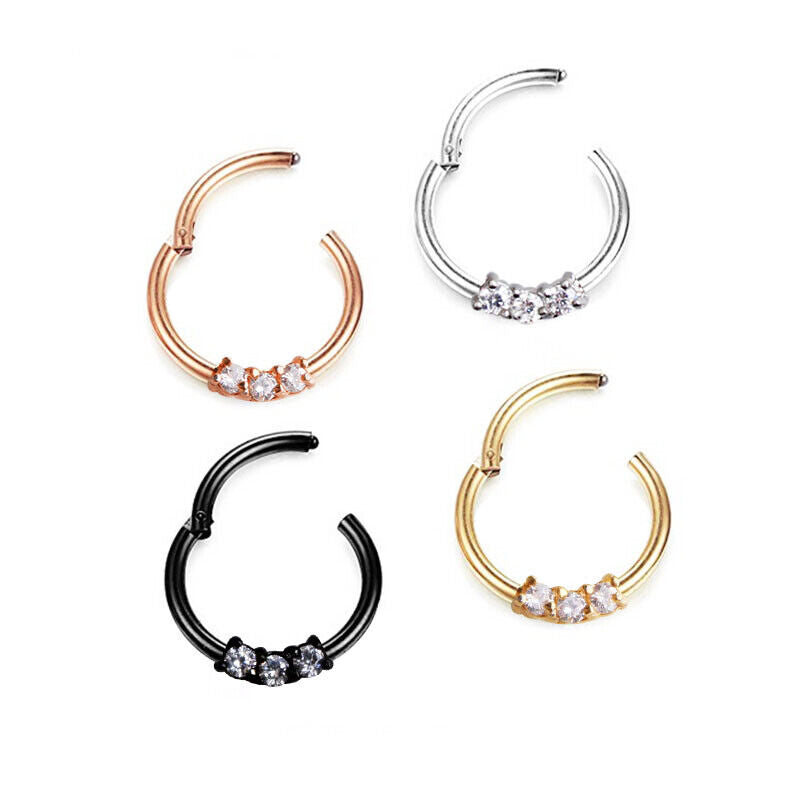 Surgical Steel Zircon Hinged Clicker Segment Nose Ring Hoop Ear Tragus Piercing