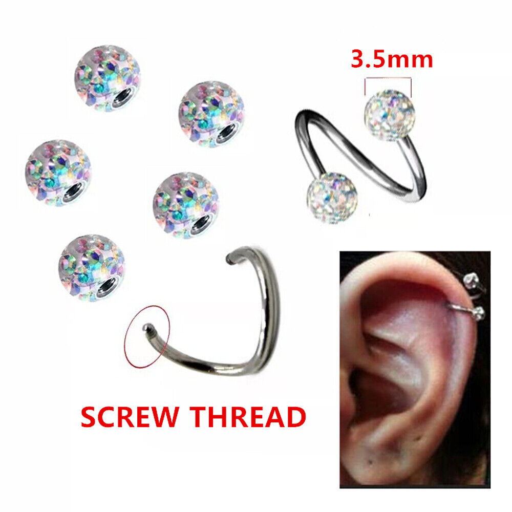 6pc Crystal Twist Ear Cartilage Helix Stud Earring Spiral Piercing Jewellery Set