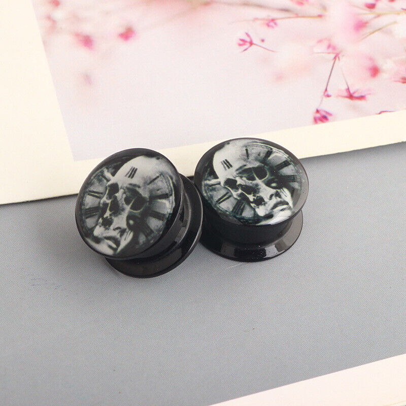 1 Pair Acrylic Skull Tunnel Ear Plug Stretcher Saddle Flared Screw Fit Expander