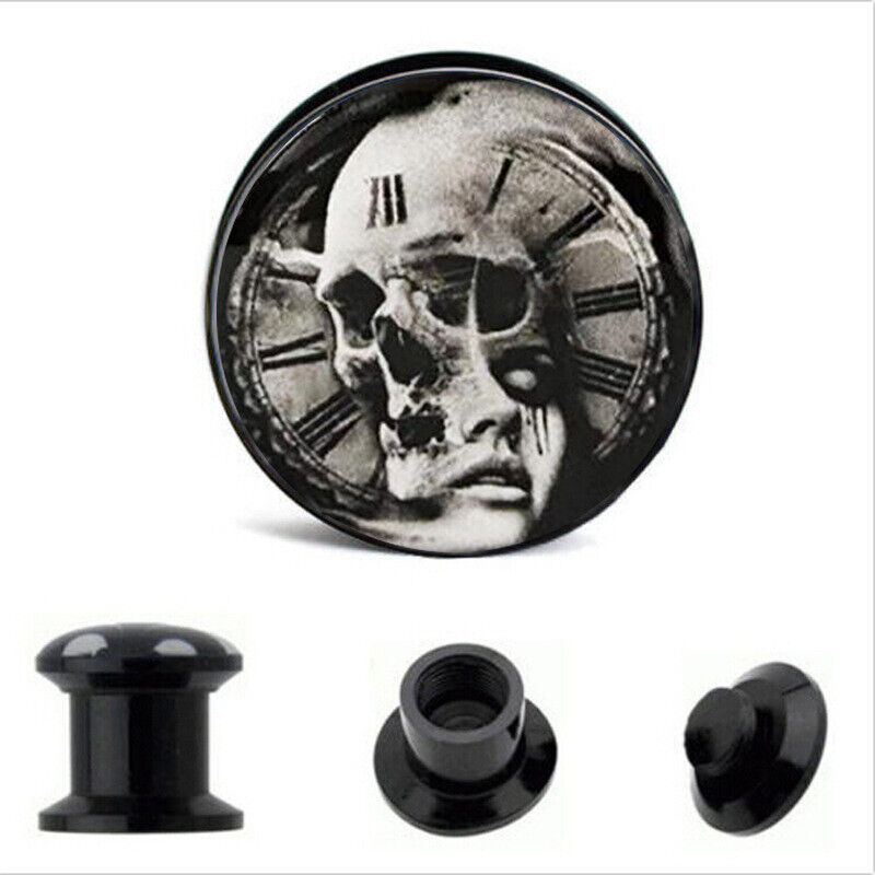 1 Pair Acrylic Skull Tunnel Ear Plug Stretcher Saddle Flared Screw Fit Expander