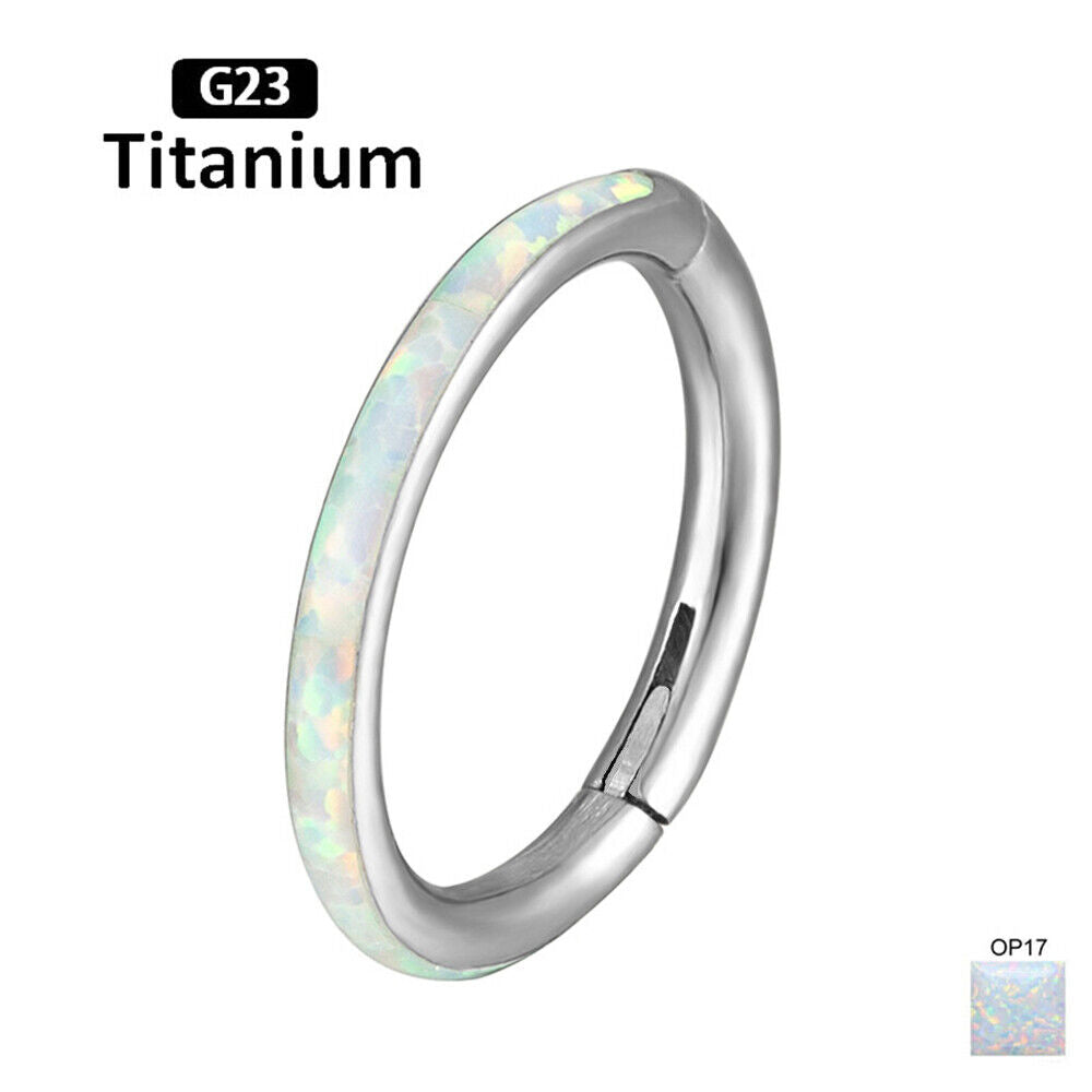 G23 Titanium Nose Ring Front & Side Opal Hoop Hinge Septum Ear Body Piercing New