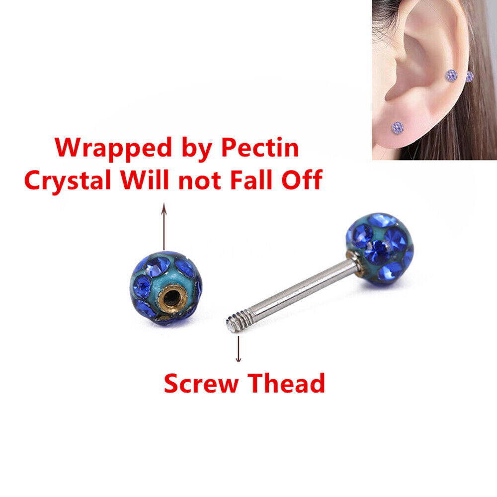 Tragus Bar Multi Crystal Ball Stud Helix Cartilage Upper Ear Piercing Earrings