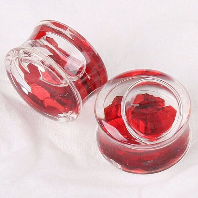 Pair Glitter Liquid Acrylic Ear Flesh Tunnel Plug Stretcher Double Flared Taper