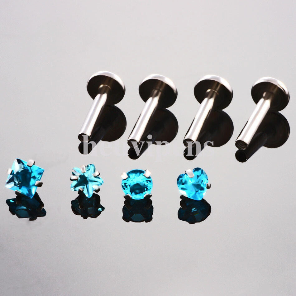 2X Zircon Surgical Steel Internal Thread Labret Lip Stud Nose Helix Ear Piercing