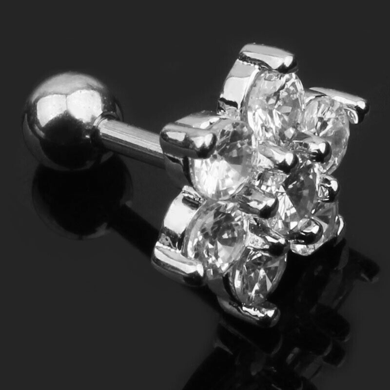 Crystal Steel Stud Earring Flower Ear Helix Tragus Cartilage Body Piercing