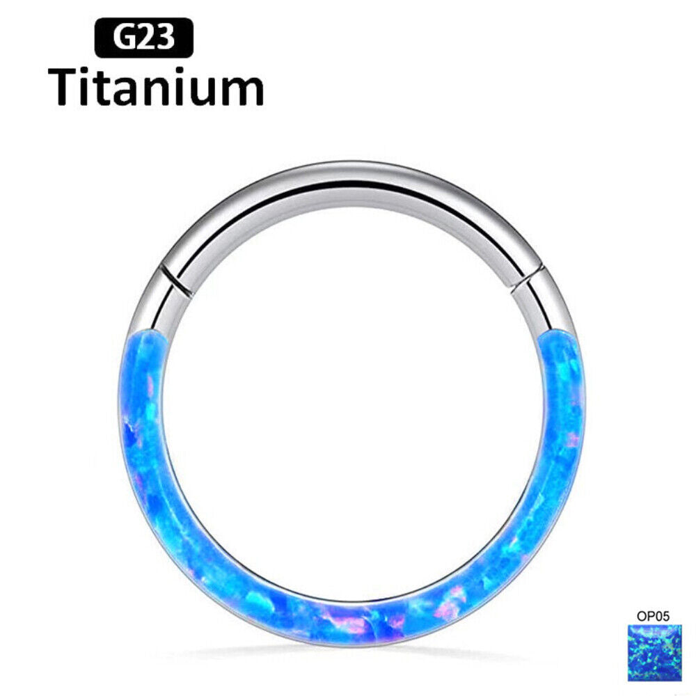 G23 Titanium Nose Ring Front & Side Opal Hoop Hinge Septum Ear Body Piercing New