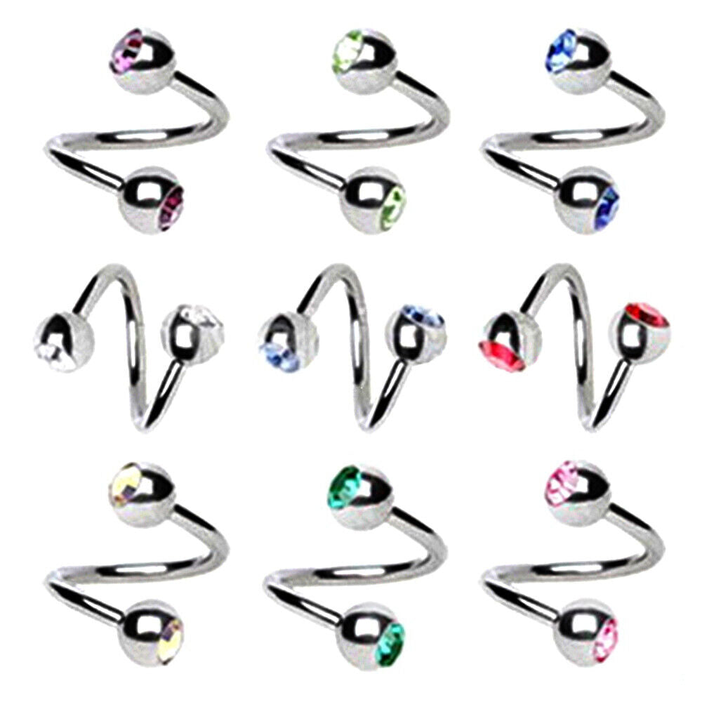 16G Surgical Steel Crystal Twist Ear Helix Cartilage Spiral Piercing Jewelry