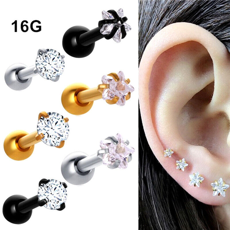 1 Pair 16G 3mm CZ Gem Ball Ear Cartilage Tragus Helix Stud Earring Body Piercing