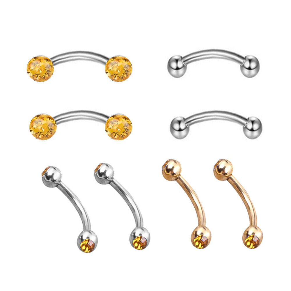 8pc Steel Ball Barbell Curved Eyebrow Ring Bar Tragus Ear Piercing Jewellery Set