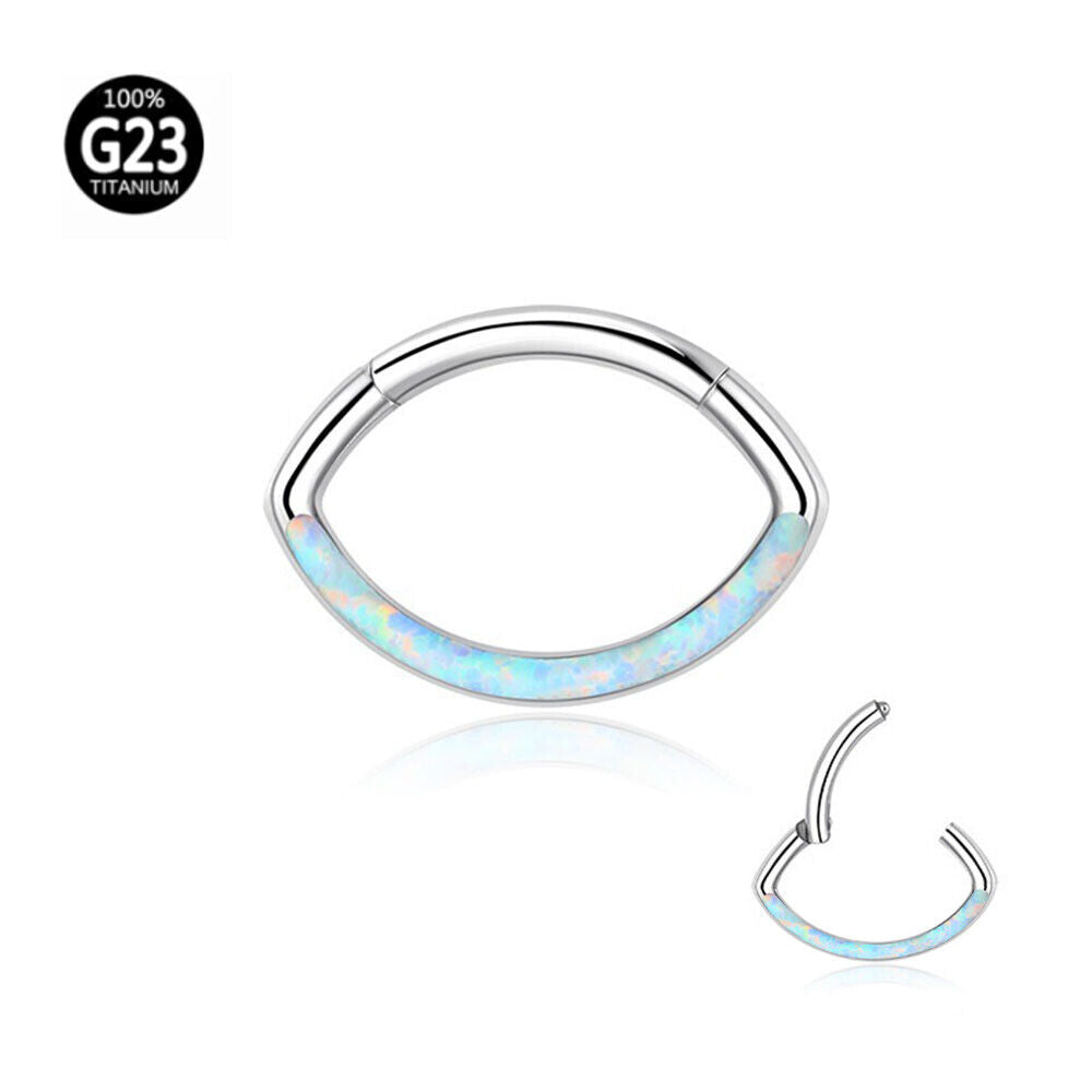 G23 Titanium Steel Nose Ring Oval Zircon Opal Hinge Septum Clicker Ear Piercing