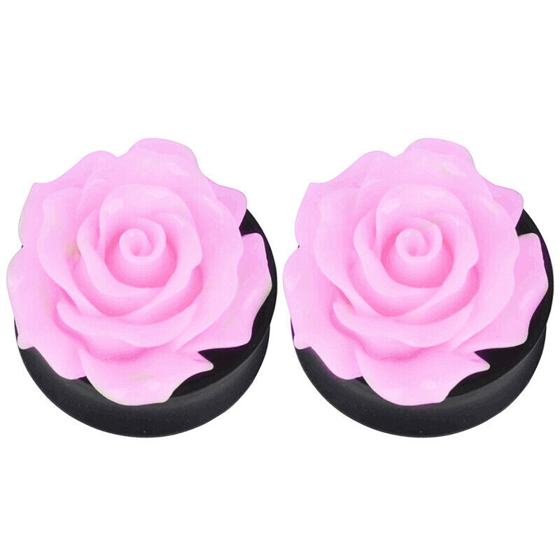 Pair Fancy Rose Acrylic Flare Saddle Ear Plug Gauge Flesh Tunnel Stretcher Trumpet