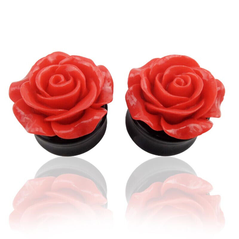 Pair Fancy Rose Acrylic Flare Saddle Ear Plug Gauge Flesh Tunnel Stretcher Trumpet