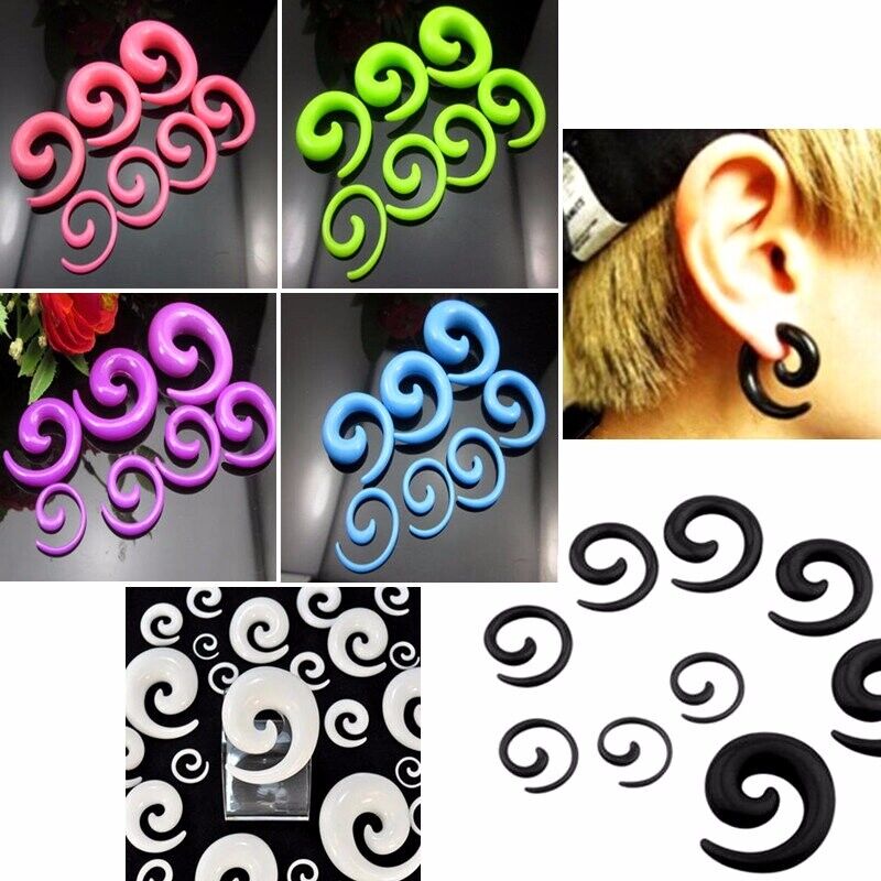 16pc 1.6MM-10MM Set Snail Spiral Acrylic Hook Taper Ear Plug Expander Stretching Kit