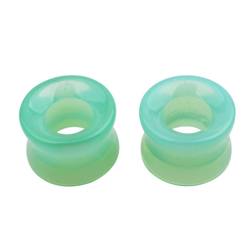 2pc Glass Flesh Tunnel Ear Plug Stretcher Double Flared Saddle Expander 8-16mm