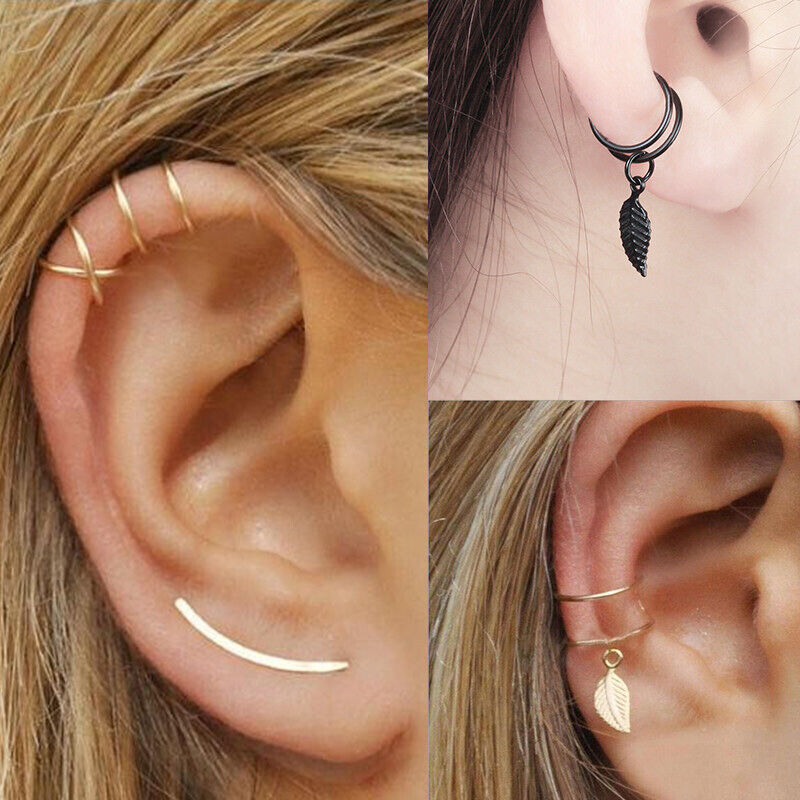 Cross Leaf Ear Clip Cuff Wrap Fake Earring Stud Hoop Non Piercing Cartilage