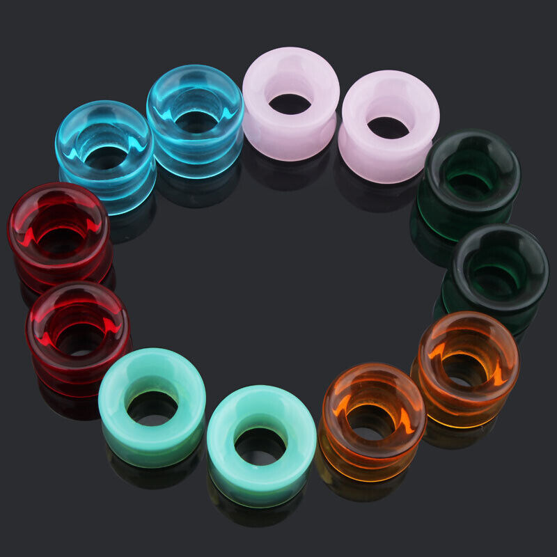 2pc Glass Flesh Tunnel Ear Plug Stretcher Double Flared Saddle Expander 8-16mm