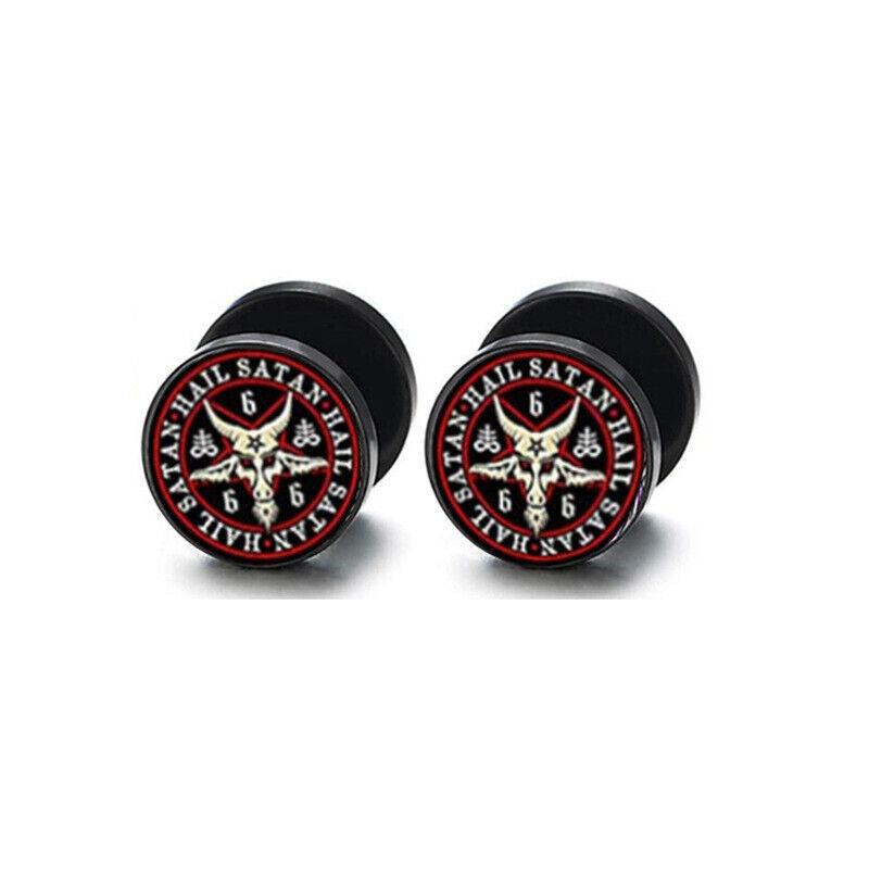 2pc Steel Multi Pattern Black Fake Ear Plug Flesh Tunnel Stud Earring Piercing