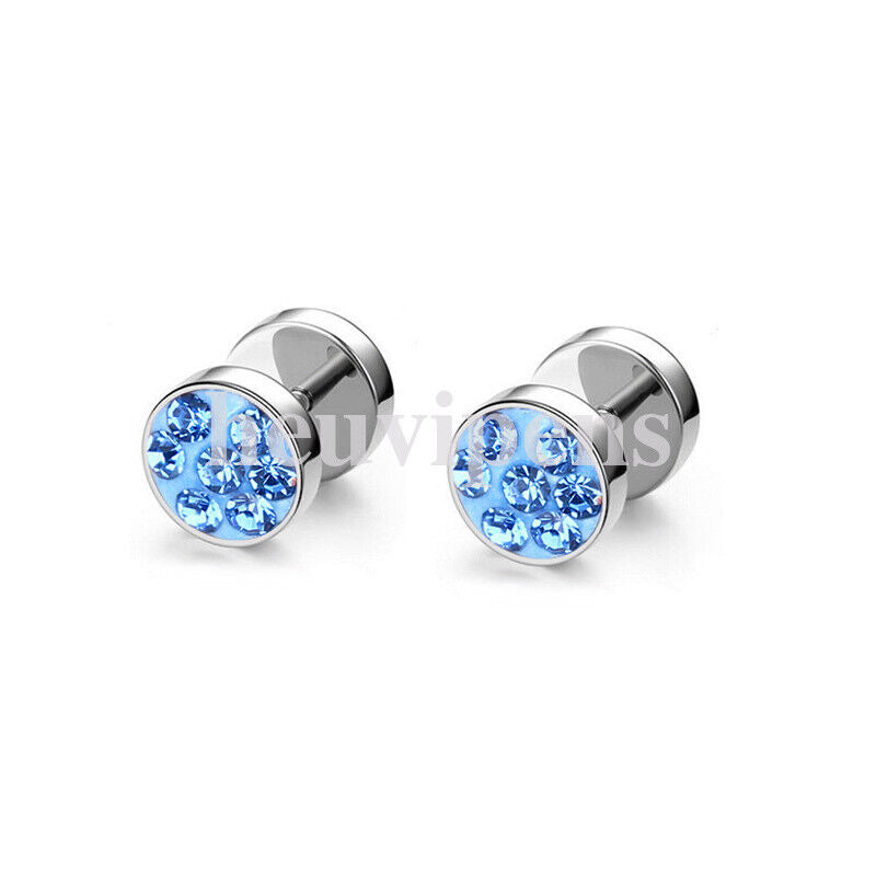 Pair Multi Rhinestone Surgical Steel Fake Ear Plug Cheater Tunnel Stretcher Stud