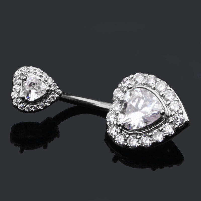 Zircon Heart Belly Bar Surgical Steel Double Gem Navel Button Ring Body Piercing