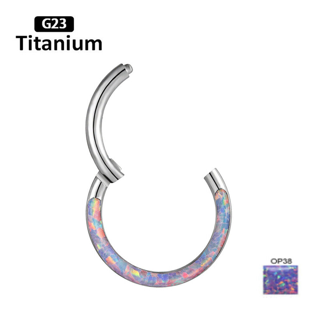 G23 Titanium Nose Ring Front & Side Opal Hoop Hinge Septum Ear Body Piercing New