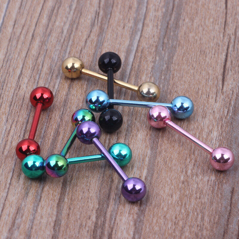 7X 14G Surgical Steel Mixed Colour Barbell Tongue Bar Ring Stud Nipple Piercing