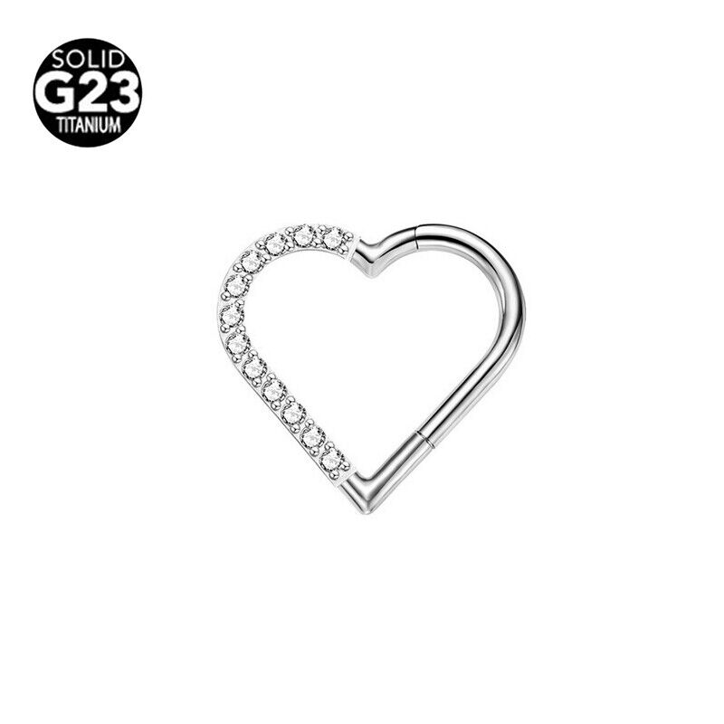 G23 Titanium Steel Love Heart Nose Ring Zircon Hinge Septum Hoop Ear Piercing