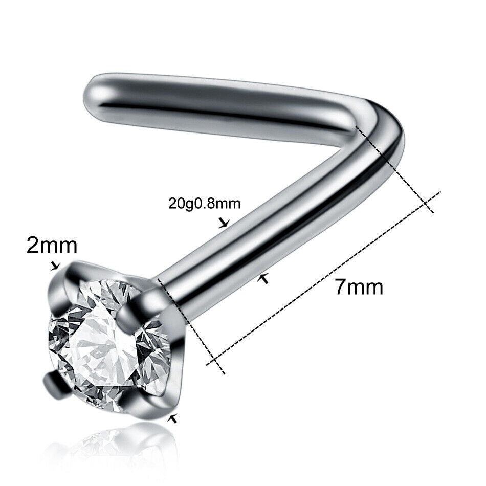 Zircon Steel Nose Ring Stud Multi Shape Crystal Screw Bone Piercing Jewellery