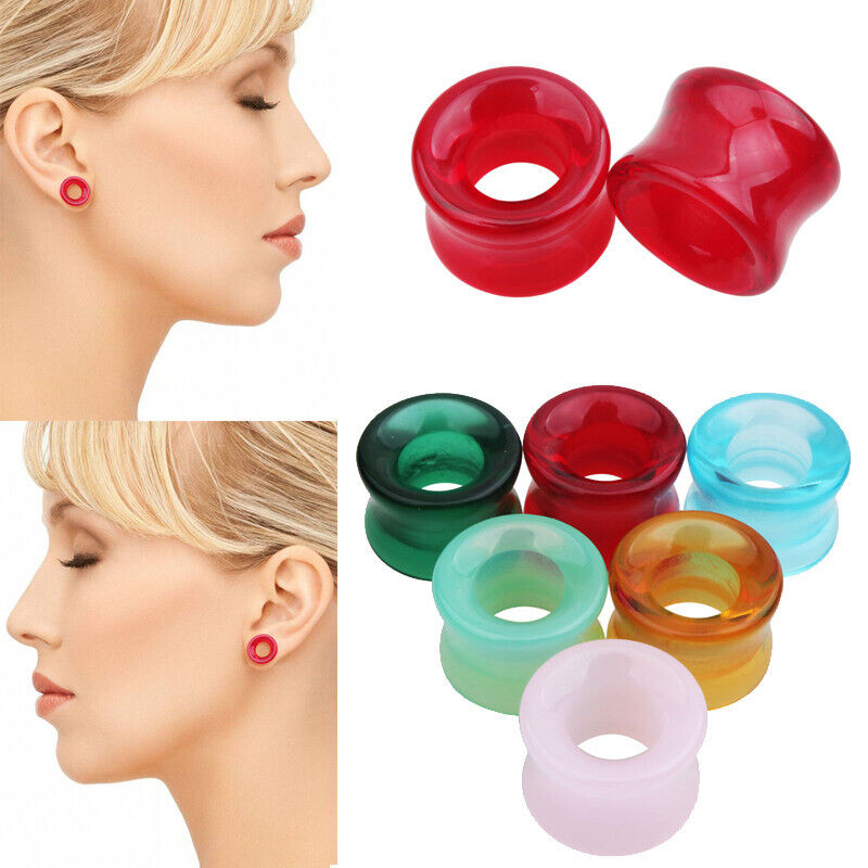 2pc Glass Flesh Tunnel Ear Plug Stretcher Double Flared Saddle Expander 8-16mm