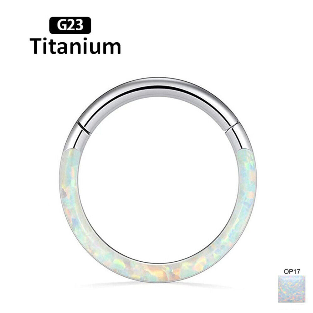 G23 Titanium Nose Ring Front & Side Opal Hoop Hinge Septum Ear Body Piercing New