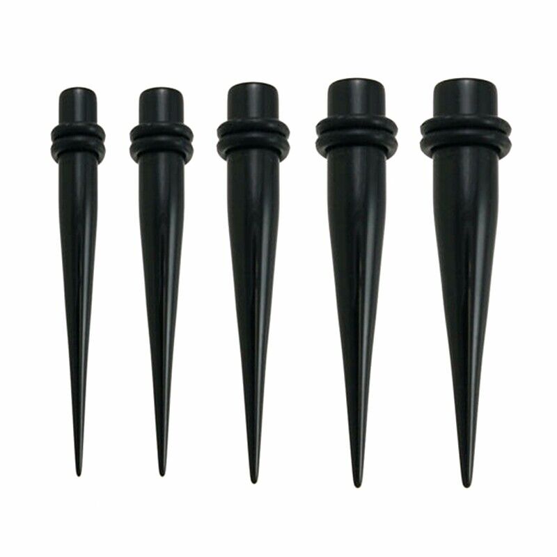 2pc Black Acrylic Ear Taper Stretching Kit Plug Stretcher Expander Spike O-Ring