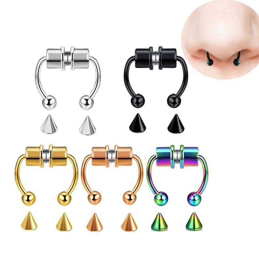 Magnetic Fake Septum Nose Ring Segment Helix Tragus Faux Clicker Non Piercing