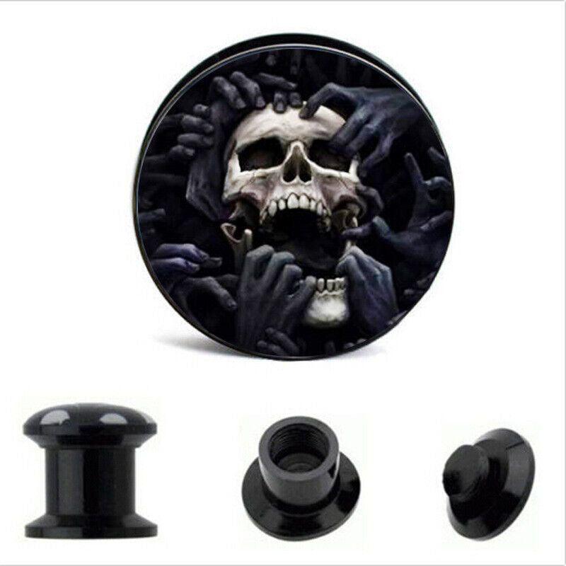 1 Pair Acrylic Skull Tunnel Ear Plug Stretcher Saddle Flared Screw Fit Expander