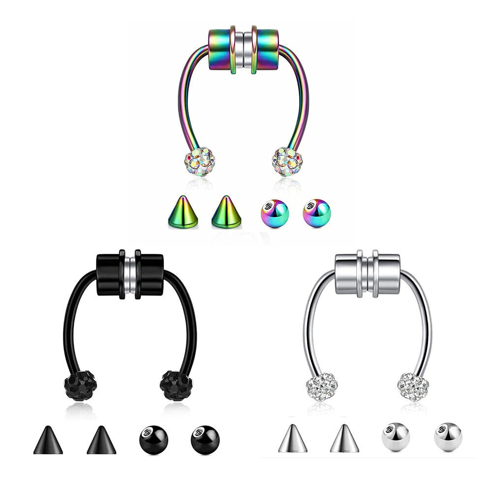 3X Magnetic Fake Septum Nose Ring Segment Faux Clicker Non Piercing Jewellery