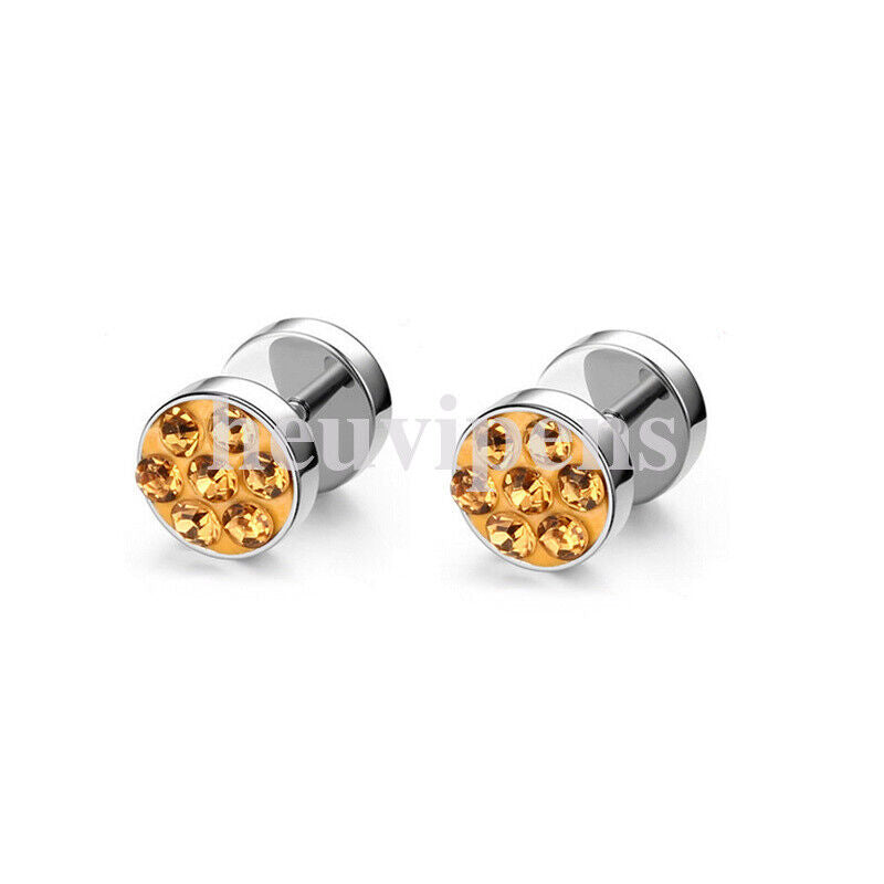 Pair Multi Rhinestone Surgical Steel Fake Ear Plug Cheater Tunnel Stretcher Stud