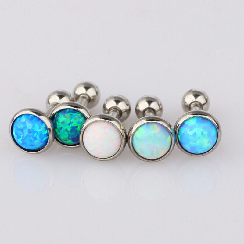 2/4pc Cartilage Bar Opal Stud 16g Steel Tragus Helix Ear Barbell Earring Piercing