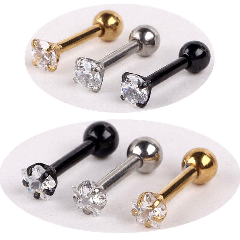 1 Pair 16G 3mm CZ Gem Ball Ear Cartilage Tragus Helix Stud Earring Body Piercing