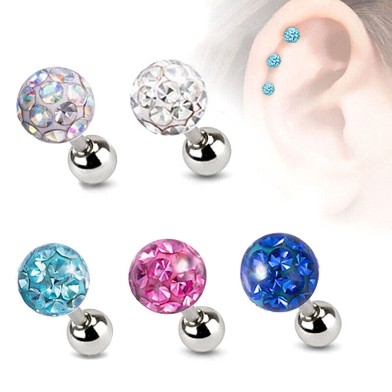 Tragus Bar Multi Crystal Ball Stud Helix Cartilage Upper Ear Piercing Earrings