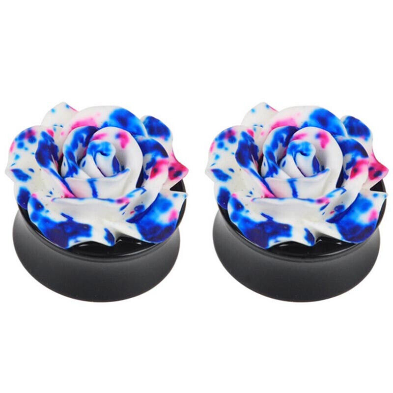 Pair Fancy Rose Acrylic Flare Saddle Ear Plug Gauge Flesh Tunnel Stretcher Trumpet