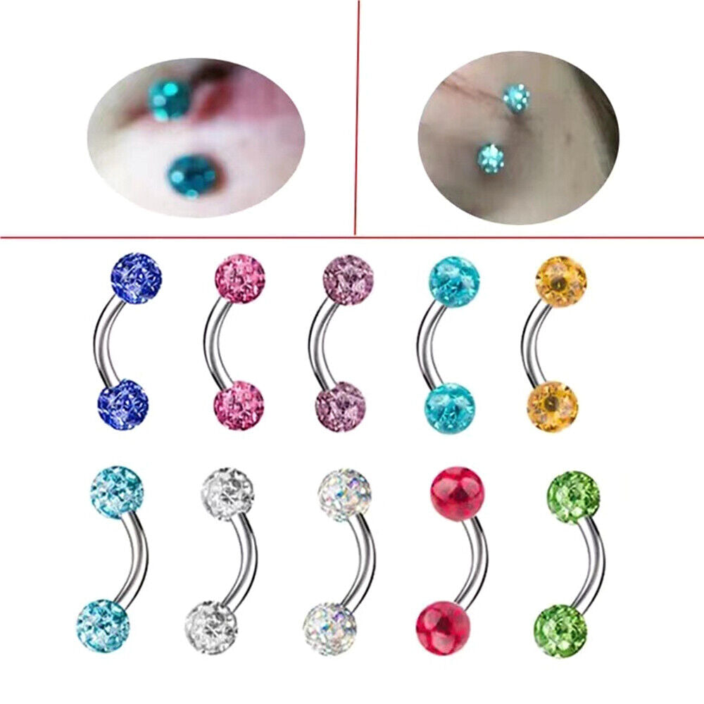 8pc Steel Ball Barbell Curved Eyebrow Ring Bar Tragus Ear Piercing Jewellery Set