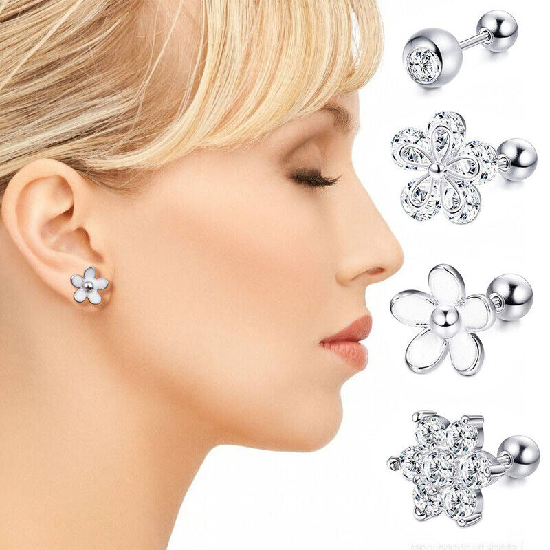 Crystal Steel Stud Earring Flower Ear Helix Tragus Cartilage Body Piercing