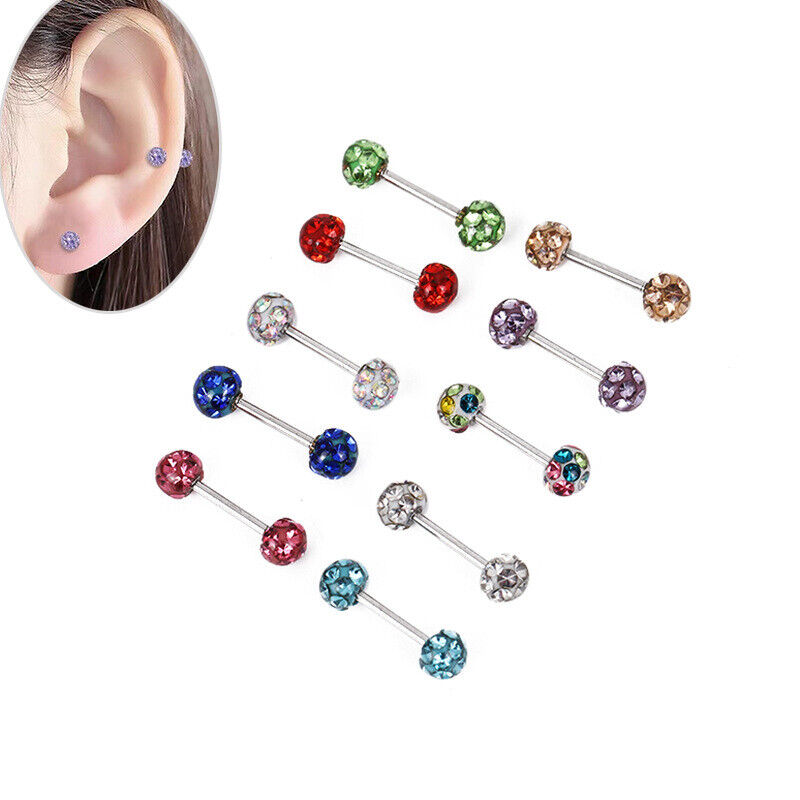 Tragus Bar Multi Crystal Ball Stud Helix Cartilage Upper Ear Piercing Earrings