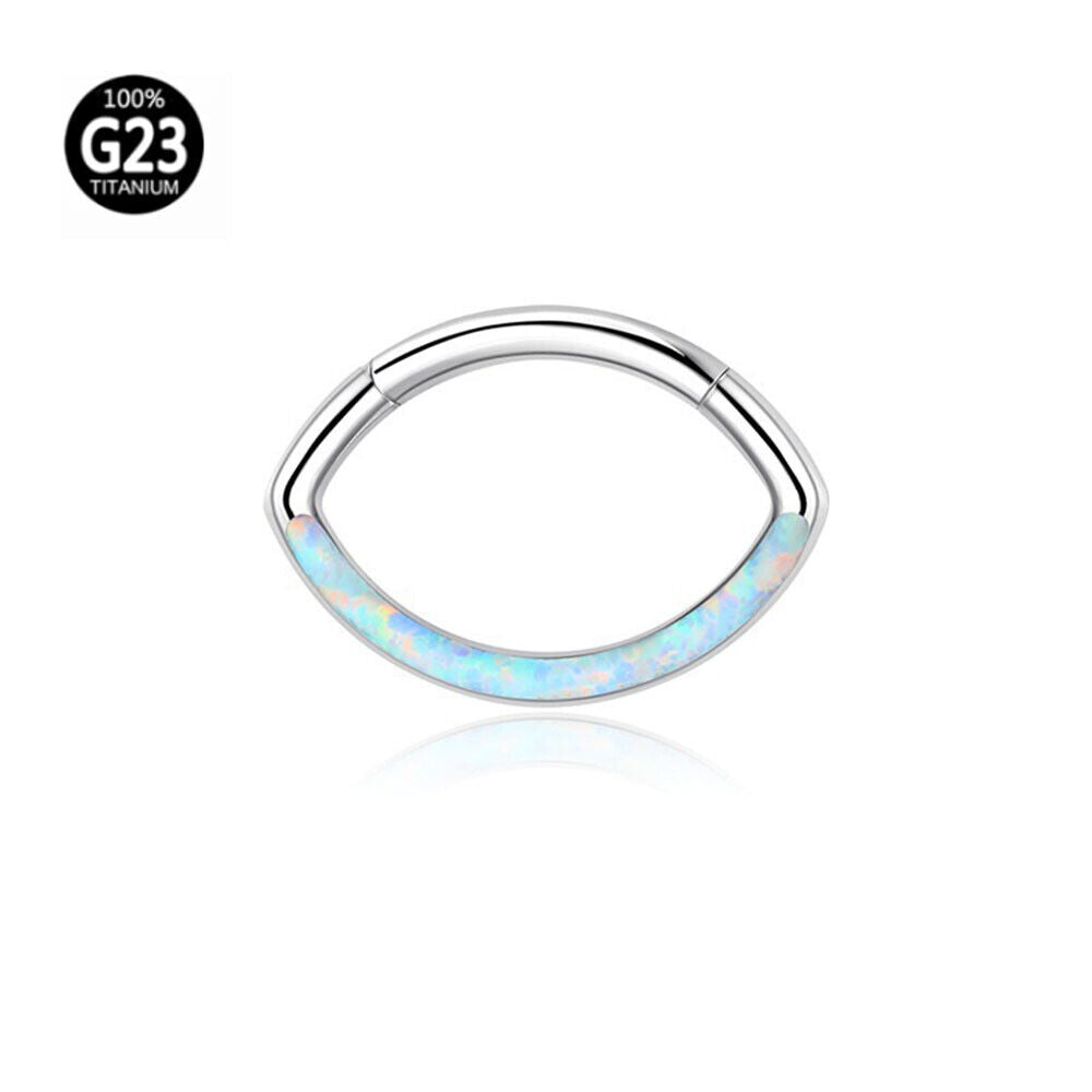 G23 Titanium Steel Nose Ring Oval Zircon Opal Hinge Septum Clicker Ear Piercing