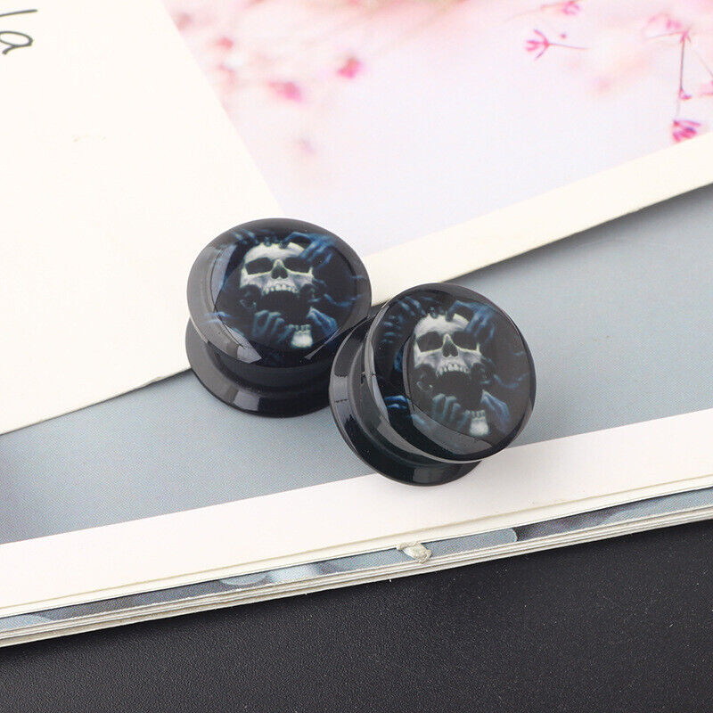 1 Pair Acrylic Skull Tunnel Ear Plug Stretcher Saddle Flared Screw Fit Expander